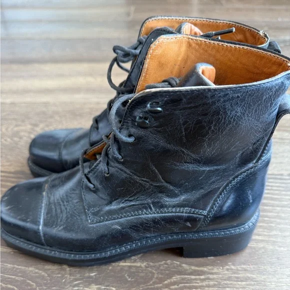 Cole Haan Black Leather Combat Boots - Picture 3 of 5